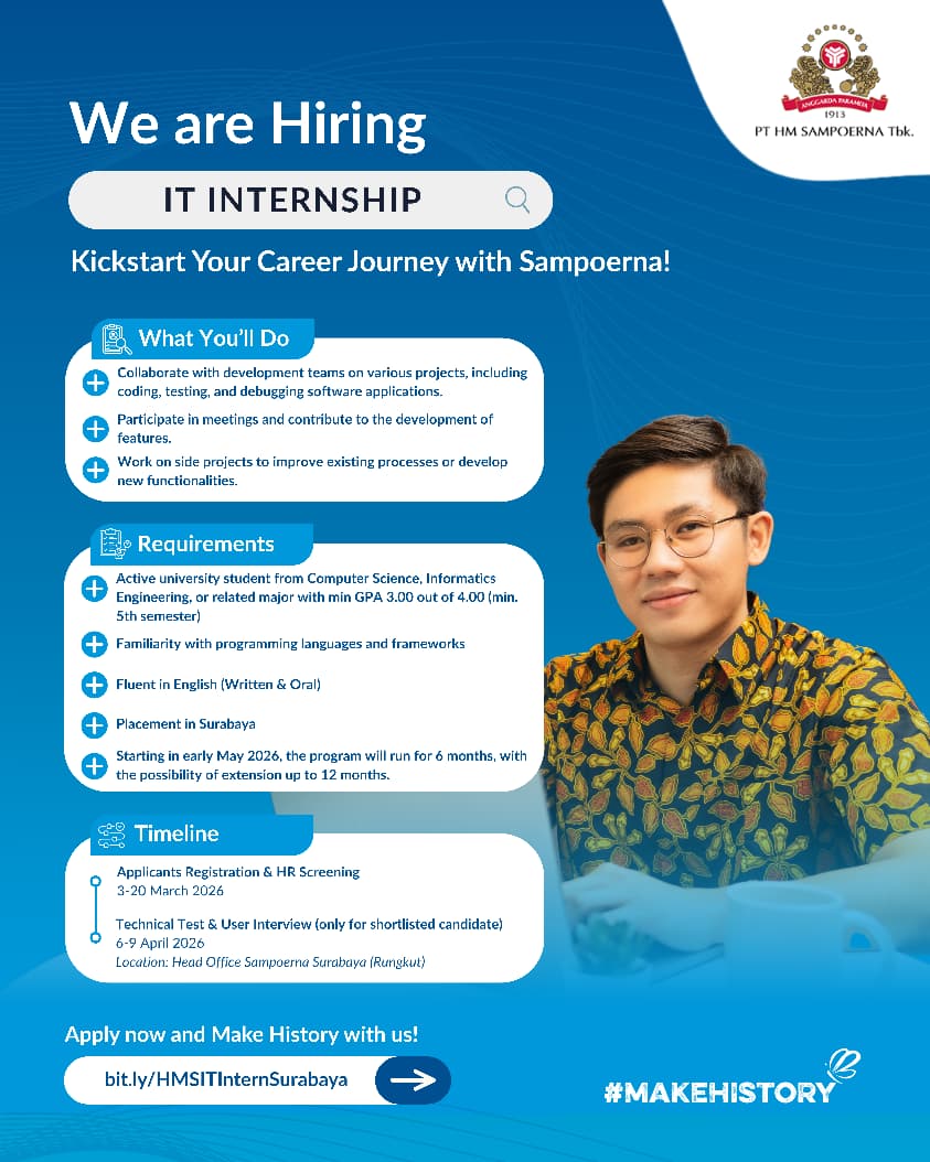 Kickstart Your Career: Lowongan IT Internship di PT HM Sampoerna Tbk. Surabaya