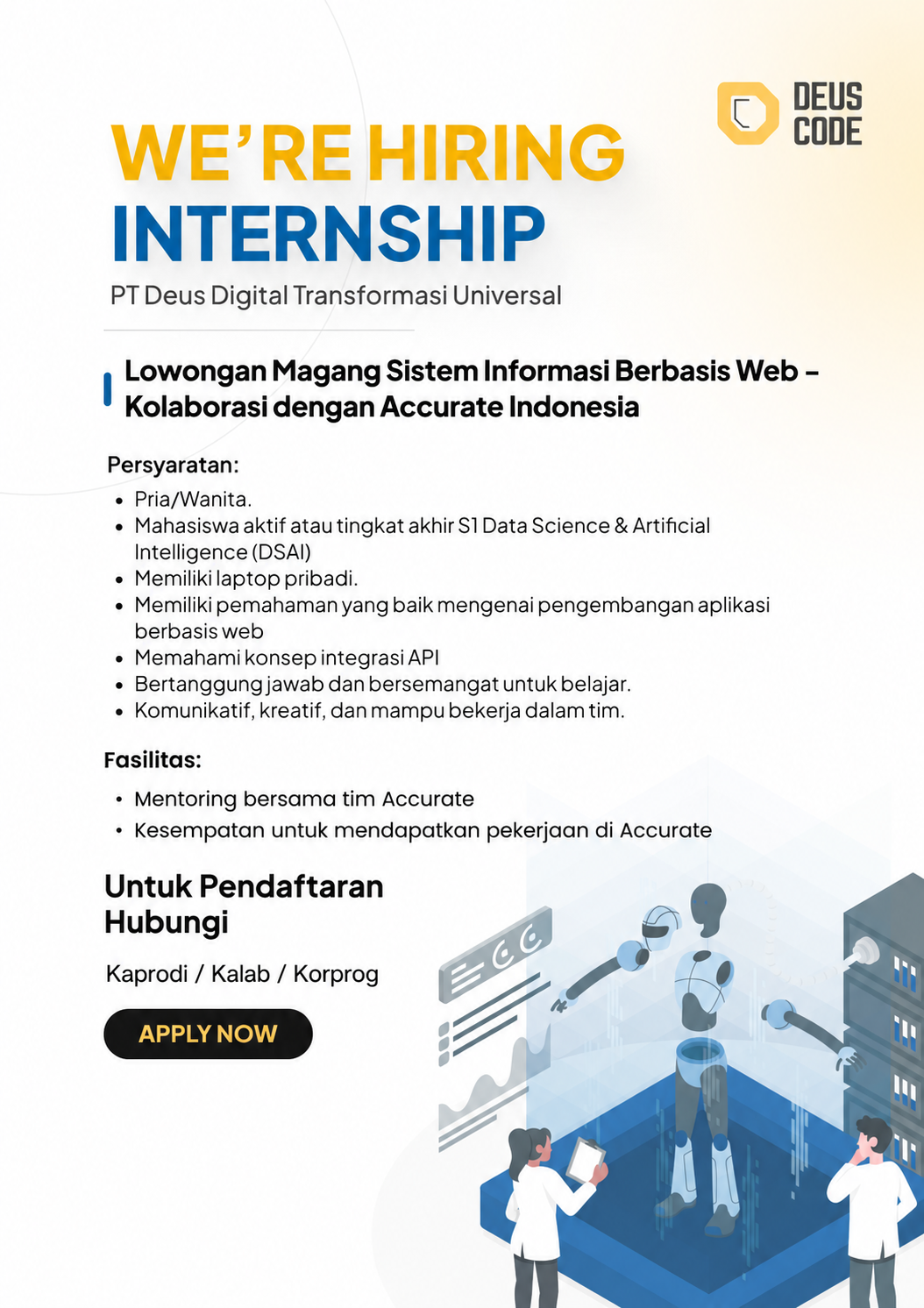 Internship Program (Gasal 26 - 27) - PT Deus Digital Transformasi Universal (Web-Based)