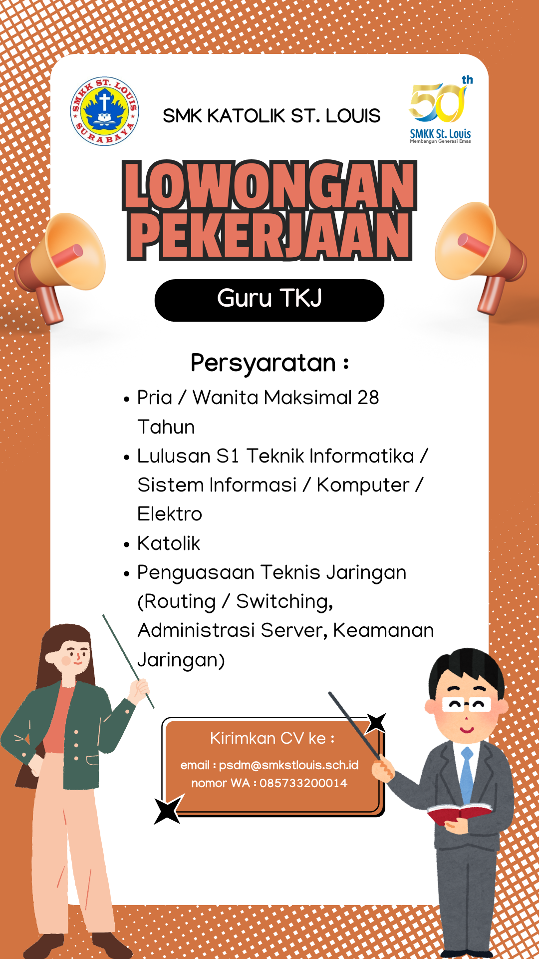 Lowongan Guru TKJ – SMK Katolik St. Louis Surabaya