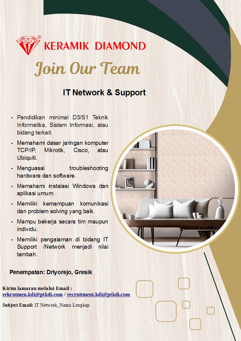 Lowongan Kerja -  Keramik Diamond (IT Network & Support)