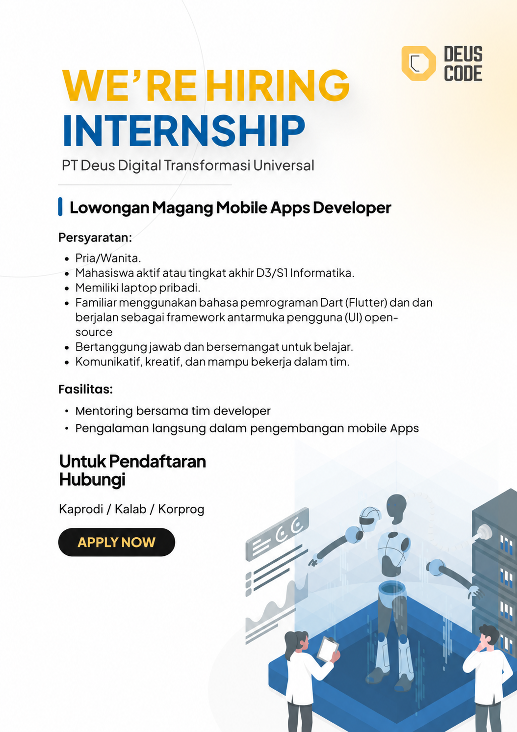 Internship Program (Gasal 26 - 27) - PT Deus Digital Transformasi Universal (Mobile Apps Developer)